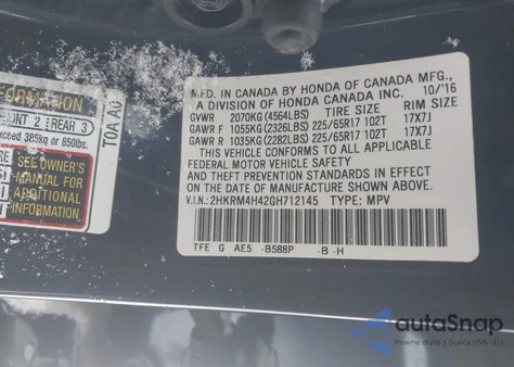 2016 Honda Cr-V Se из США, поврежденный, VIN 2HKRM4H42GH712145